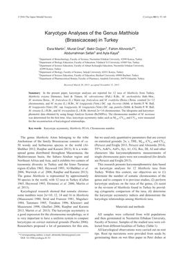 Karyotype Analyses of the Genus Matthiola (Brassicaceae) in Turkey