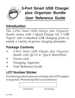 5-Port Smart USB Charger Plus Organizer Bundle User Reference Guide