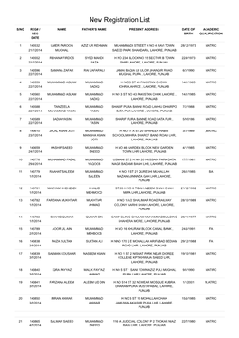 New Registration List