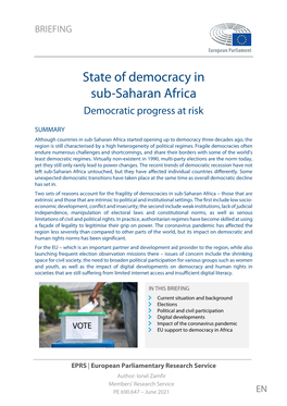 State of Democracy in Sub-Saharan Africa Democratic Progress at Risk