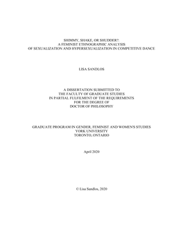 Shimmy, Shake, Or Shudder?: a Feminist Ethnographic Analysis of Sexualization and Hypersexualization in Competitive Dance