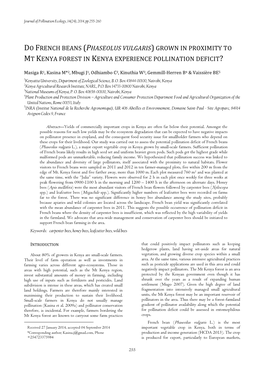 Do French Beans (Phaseolus Vulgaris) Grown in Proximity to Mt Kenya Forest in Kenya Experience Pollination Deficit?