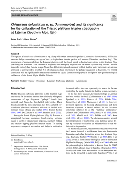 Chieseiceras Dolomiticum N. Sp. (Ammonoidea) and Its Significance for the Calibration of the Triassic Platform Interior Stratigraphy at Latemar (Southern Alps, Italy)