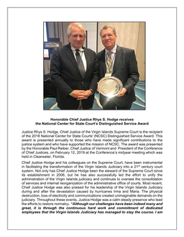 Honorable Chief Justice Rhys S. Hodge Receives the National Center for State Court's Distinguished Service Award Justice Rhys