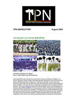 TPN NEWSLETTER August 2020 the Daughters of Ashenda (ደቂ