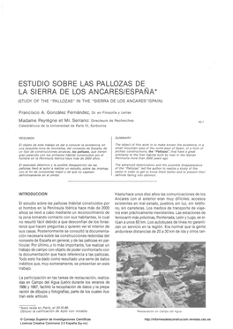 Estudio Sobre Las Pallozas De La Sierra De Los Ancares/España* (Study of the 