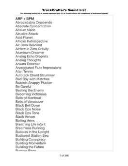 Trackcrafters Instrument Sound List