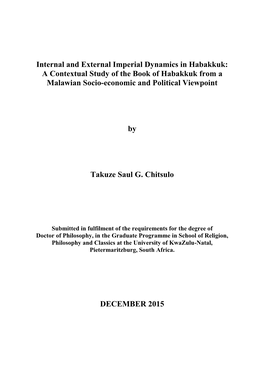 A Contextual Study of the Book of Habakkuk from a Malawian Socio-Economic and Political Viewpoint