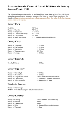 Census of Ireland 1659 from the Book by Seamus Pender 1936