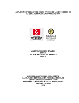 Análisis Morfosemántico De Los Afiches De Las Doce Sedes De La Copa Mundial De La Fifa Brasil 2014