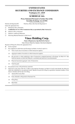 Vince Holding Corp. (Name of Registrant As Specified in Its Charter)