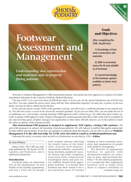 Footwear Assessment and Management Assessment Footwear ENROLLMENT FORM & ANSWER SHEET & ANSWER FORM ENROLLMENT PODIATRY MANAGEMENT • OCTOBER 2007