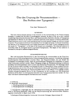 Über Den Ursprung Der Neoammonoideen — Das Problem Einer Typogenese1)