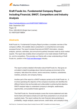 Kraft Foods Inc. Fundamental Company Report Including