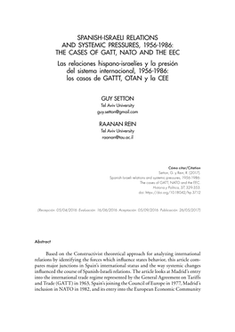 Spanish-Israeli Relations and Systemic Pressures, 1956