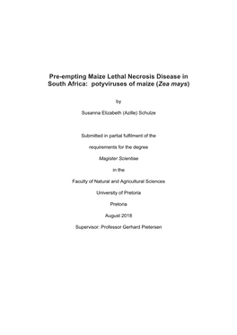 Pre-Empting Maize Lethal Necrosis Disease in South Africa: Potyviruses of Maize (Zea Mays)