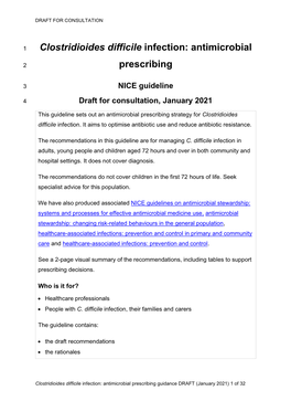 Clostridioides Difficile Infection: Antimicrobial Prescribing Guidance DRAFT (January 2021) 1 of 32 DRAFT for CONSULTATION