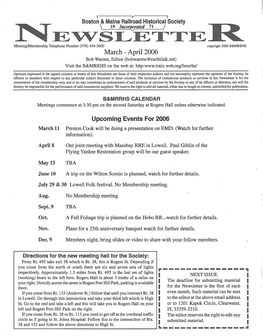 April 2006 Bob Waxren, Editor (Bobwarren@Earthlink.Net) Visit the B&MRRHS on the Web At: Http: Web.Org/Brnrrhs