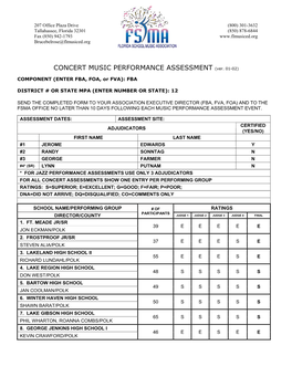 Fba, Fva, Foa) and to the Fsma Office No Later Than 10 Days Following Each Music Performance Assessment Event