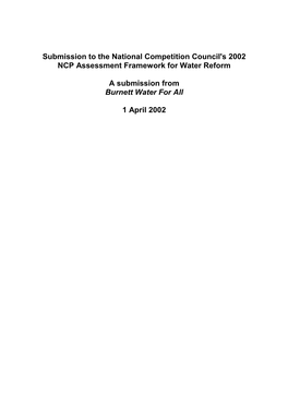 Submission to the National Competition Council's 2002 NCP Assessment Framework for Water Reform