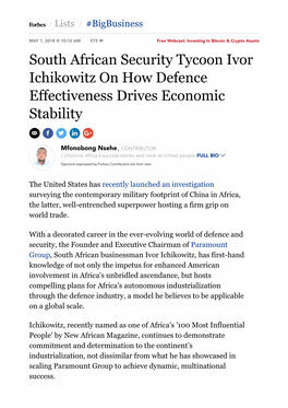 South African Security Tycoon Ivor Ichikowitz on How Defence Effectiveness Drives Economic Stability