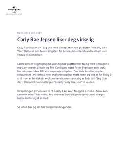 Carly Rae Jepsen Liker Deg Virkelig