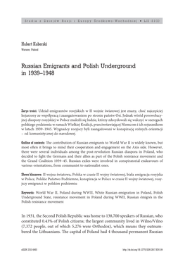 Russian Emigrants and Polish Underground in 1939–1948