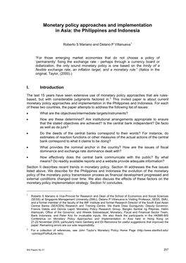 Monetary Policy Approaches and Implementation in Asia: the Philippines and Indonesia