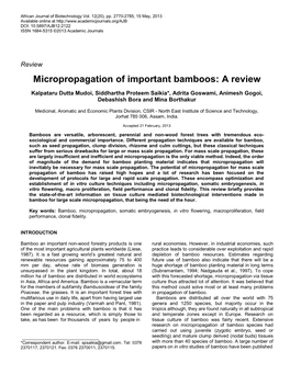 Micropropagation of Important Bamboos: a Review