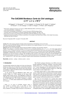 The Cdc2000 Bordeaux Carte Du Ciel Catalogue (+11◦ ≤ Δ ≤ +18◦)