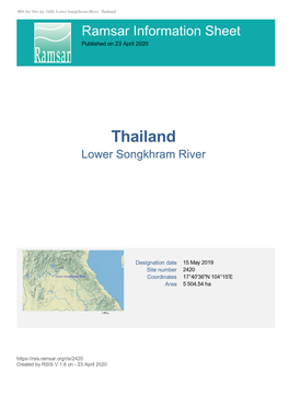 Thailand Ramsar Information Sheet Published on 23 April 2020
