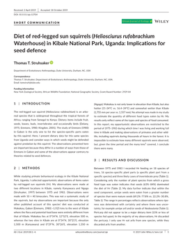 Diet of Red‐Legged Sun Squirrels (Heliosciurus Rufobrachium Waterhouse) in Kibale National Park, Uganda: Implications for Seed Defence