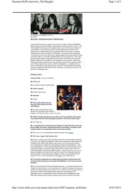 Page 1 of 5 Susanna Hoffs Interview, the Bangles 19/07/2012