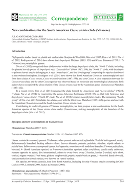 New Combinations for the South American Cissus Striata Clade (Vitaceae)