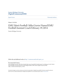 Mike Gravier Named EMU Football Assistant Coach February 19, 2014 Eastern Michigan University