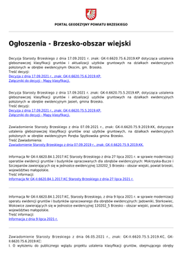 Ogłoszenia - Brzesko-Obszar Wiejski