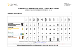 Harmonogram Wywozu Odpadów Dla Gminy: Kluczbork Zabudowa Jednorodzinna Rejon Bs-1