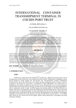 International Container Transshipment Terminal in Cochin Port Trust