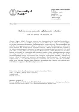 Early Cretaceous Monocots: a Phylogenetic Evaluation