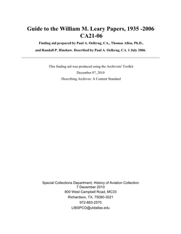 Guide to the William M. Leary Papers, 1935-2006, CA 21-06