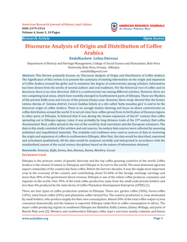 Discourse Analysis of Origin and Distribution of Coffee Arabica Endalkachew Lelisa Duressa