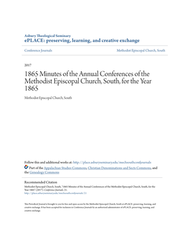 1865 Minutes of the Annual Conferences of the Methodist Episcopal Church, South, for the Year 1865 Methodist Episcopal Church, South