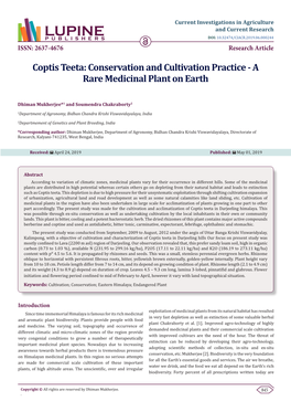 Coptis Teeta: Conservation and Cultivation Practice - a Rare Medicinal Plant on Earth