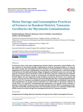 Maize Storage and Consumption Practices of Farmers in Handeni District, Tanzania: Corollaries for Mycotoxin Contamination