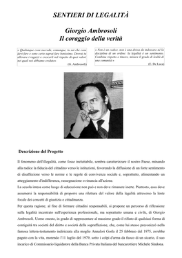 Presentazione Progetto Sentieri Di Legalità. Giorgio Ambrosoli