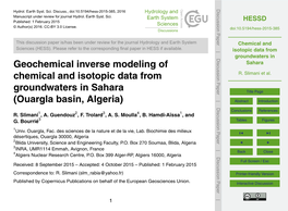 Chemical and Isotopic Data from Groundwaters in Sahara
