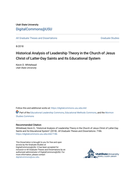 Historical Analysis of Leadership Theory in the Church of Jesus Christ of Latter-Day Saints and Its Educational System