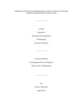 American Attitudes Toward Sushi As a Reflection of Attitudes Toward Globalization and Culture