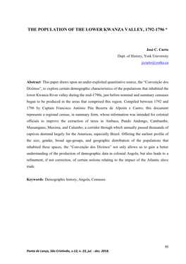 The Population of the Lower Kwanza Valley, 1792-1796 *