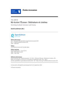 Études Écossaises, 15 | 2012, « Ré-Écrire L’Écosse : Littérature Et Cinéma » [En Ligne], Mis En Ligne Le 15 Avril 2013, Consulté Le 22 Septembre 2020